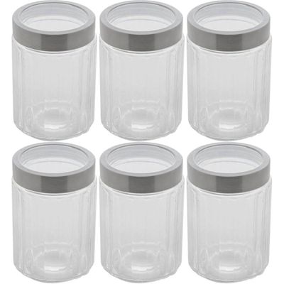 Kit 6 Potes de Vidro Porta Mantimentos 1,2L Tampa Inox Lyor Organizador de Condimentos