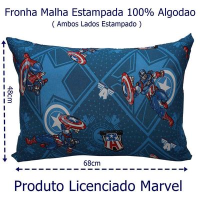 Fronha Portallar Malha Disney Marvel Avengers Estampada Capitão América 48cmx68cm Azul