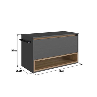 Gabinete Suspenso 80cm Mel Grafite com Nicho Toalheiro Porta BH8060MG