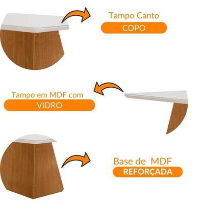 Mesa Sala De Jantar Aida 180cm Em Mdf E Vidro Com Canto Copo
