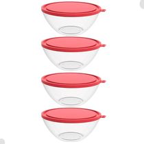 Kit 4 Potes Plásticos com Tampa 2,3L Redondo Crippa Bacia Alimentos Frutas