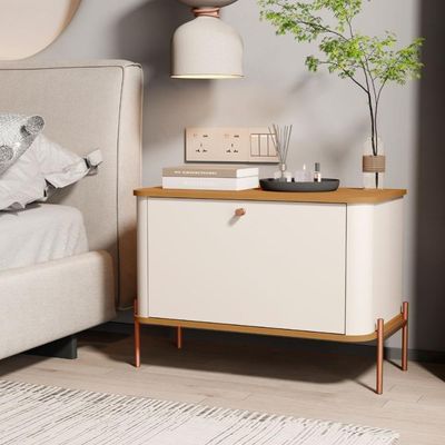 Conjunto Mesa De Cabeceira Albania Off White Nature Bronze
