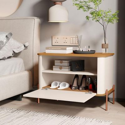 Conjunto Mesa De Cabeceira Albania Off White Nature Bronze