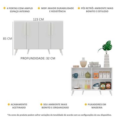 Aparador Buffet 4 Portas Com Pés Retrô Viena Branco