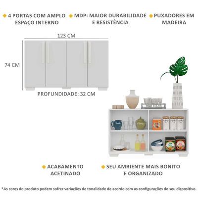 Aparador Buffet 4 Portas Com Pés Quadrados Viena Branco