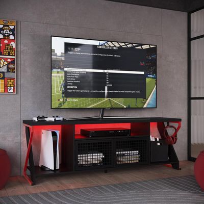 Rack Gamer para Tv até 60" com Led RGB  P1033 Vermelho/Preto