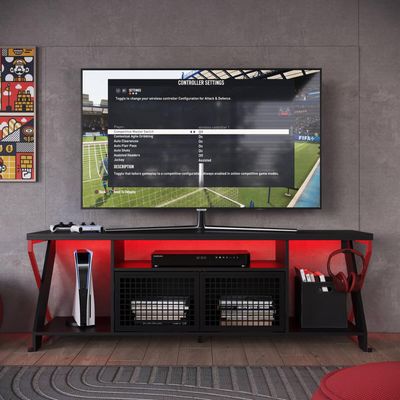 Rack Gamer para Tv até 60" com Led RGB  P1033 Vermelho/Preto