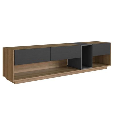 Rack Tv até 65" 180x37x46cm Mel Grafite 3 Gavetas Nicho Led Iluminação RGB Grafite