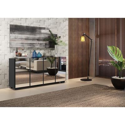 Aparador Buffet Com Espelho Multimóveis Com 4 Portas Preto