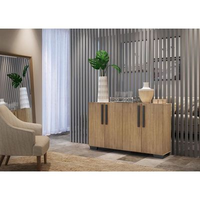 Aparador Buffet 4 Portas Com Pés Quadrados Rustic/preto