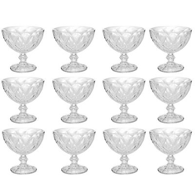 Jogo 12 Taças Diamond Lyor Sobremesa 250ml Vidro Transparente Tigela Pote Doces