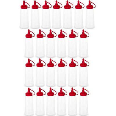 25 Frascos para Molhos Bisnagas Plásticas 250ml para Lanchonete Bar Ketchup Tampa Vermelha
