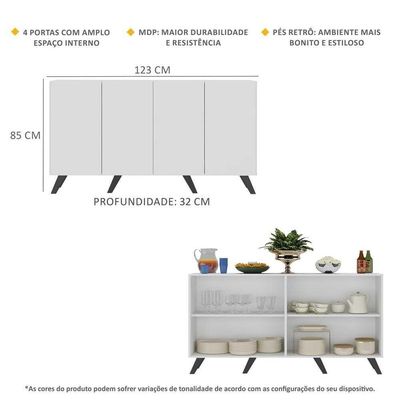 Aparador Buffet 4 Portas Retrô Alemanha Br3556 Branco Preto