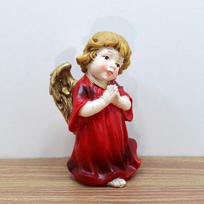 Enfeite Estatueta Anjinho Vermelho Anjo Em Resina Natal 13cm