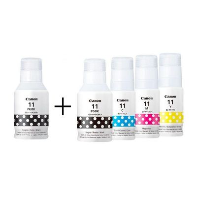 Kit 5 Refil Tinta Canon Gi-11 Gi11 G11 4x Cores + 1 Preto P/ G2160 G3160