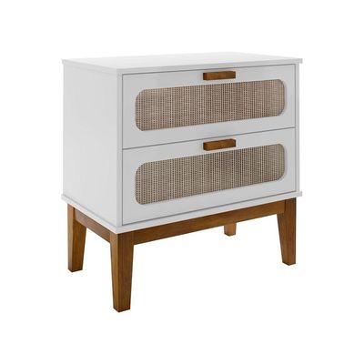 Kit 2 Mesas De Cabeceira 2 Gavetas Santorini Branco 60 Cm Com Tela Indiana - Branco