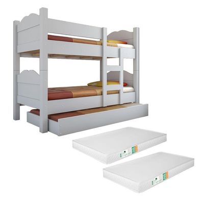 Beliche Madrid Com Grades De Proteção E Cama Removível - Branco Com 2 Colchões