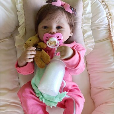 Bebê Reborn Menina Toda De Silicone De Vinil Artesanal Olhos Abertos Cabelo Implantado Fio A Fio Realista