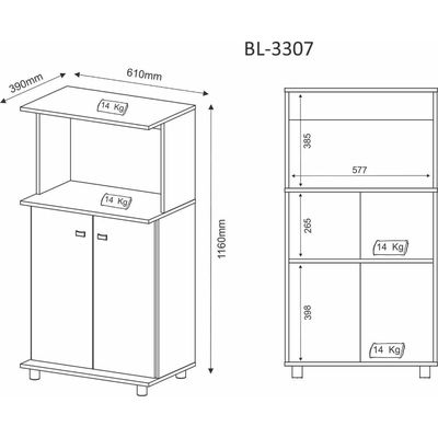 Balcão Multiuso com 2 Portas e 1 Nicho BL3307 Branco Tecnomobili