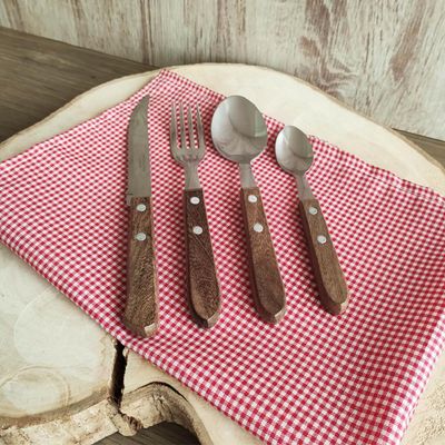 Jogo de Talheres Cucina Mia Cabo de Madeira 24pçs Faqueiro Simonaggio