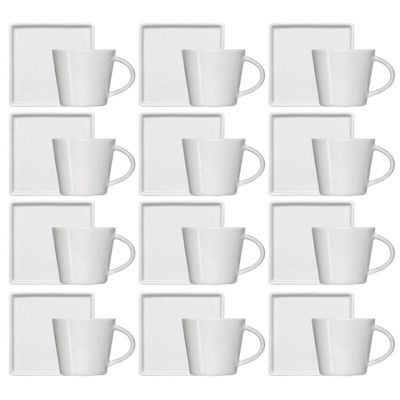 Kit 12 Xícaras de Café 90ml em Porcelana Branca com Pires Quadrado Germer