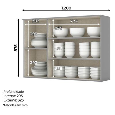 Armário Aéreo 3 Portas MDF 120 Cm Americana C352 Cinza Henn
