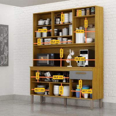 Armário Cozinha Naya 6 Pts 1gvt Nicho Decorativo Mobilihouse Cinamomo/cinza Acetinado