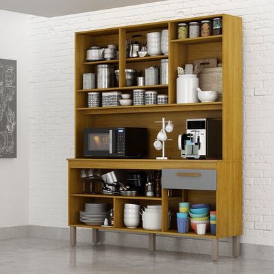Armário Cozinha Naya 6 Pts 1gvt Nicho Decorativo Mobilihouse Cinamomo/cinza Acetinado