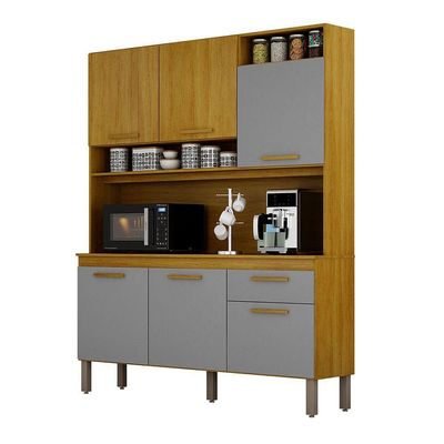 Armário Cozinha Naya 6 Pts 1gvt Nicho Decorativo Mobilihouse Cinamomo/cinza Acetinado
