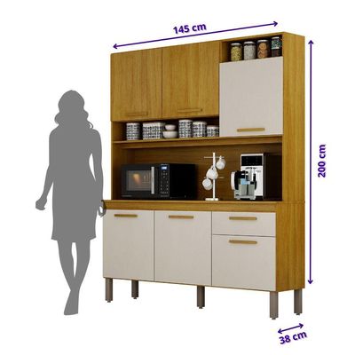 Armário Cozinha Naya 6 Pts 1gvt Nicho Decorativo Mobilihouse Cinamomo/cinza Acetinado