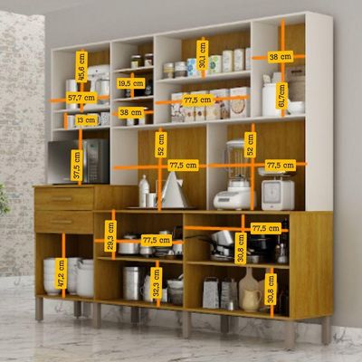 Armário Cozinha Lira Plus 9 Portas 2 Gvts Nicho Mobilihouse Cinamomo/cinza Acetinado