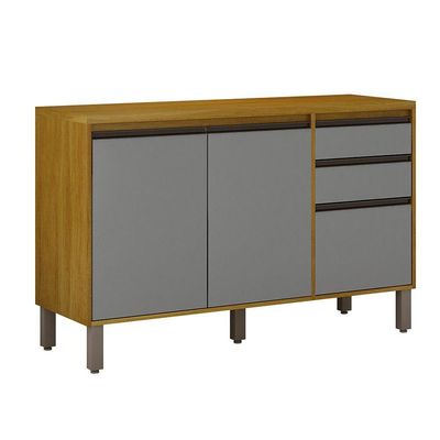 Balcão De Cozinha Nala 3 Portas 2 Gavetas Mobilihouse Cinamomo/cinza Acetinado