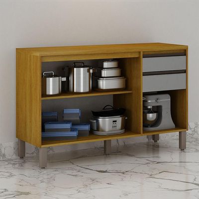 Balcão De Cozinha Nala 3 Portas 2 Gavetas Mobilihouse Cinamomo/cinza Acetinado