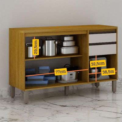 Balcão De Cozinha Nala 3 Portas 2 Gavetas Mobilihouse Cinamomo/off White
