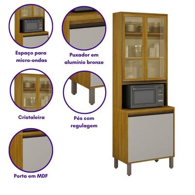 Paneleiro Cristaleira Nala 2 Portas P Microondas Mobilihouse Cinamomo/off White
