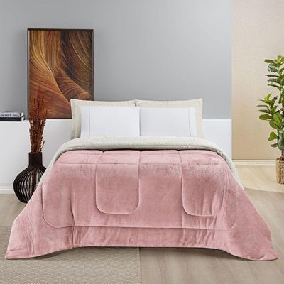 Coberdrom Casa Scarpa Apollo Queen Sherpa Pele De Carneiro + Manta Flannel - Rosa