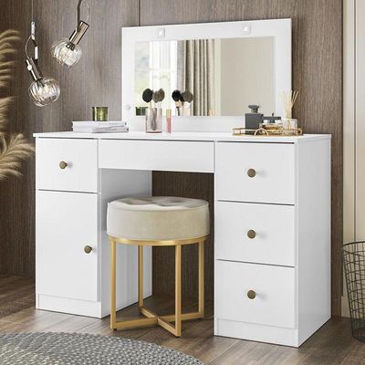 Penteadeira Camarim Sonhos Com Porta E 5 Gavetas Branco Moval Branco