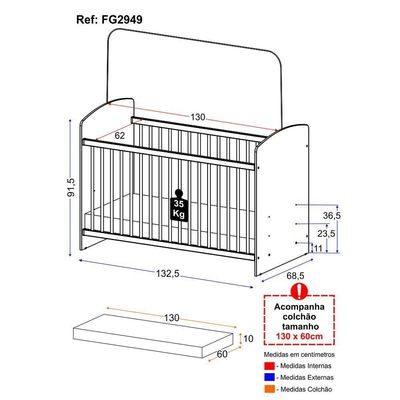 Berço Com Colchão Incluso Multimóveis OlafPlus Fg2949 Branco