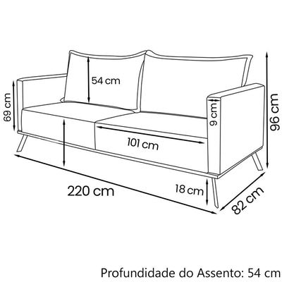 Sofa Aya 3 Lugares Para Sala De Estar 220cm Boucle 3301 Ezz 3301