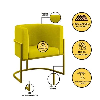 Kit 06 Cadeiras Poltrona Lua Gold Balaqui Amarelo