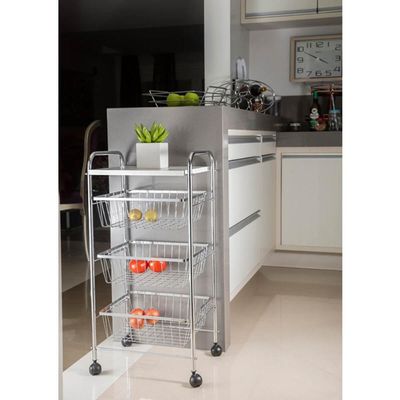 Fruteira de Chão 3 Andares Para Cozinha Aramada com Rodinhas Suporte para Água Schmitt