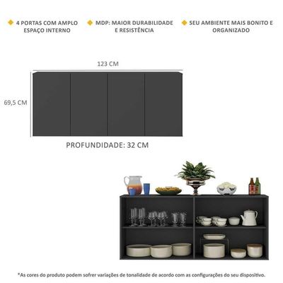 Aparador Buffet 4 Portas Alemanha Br3555 Preto