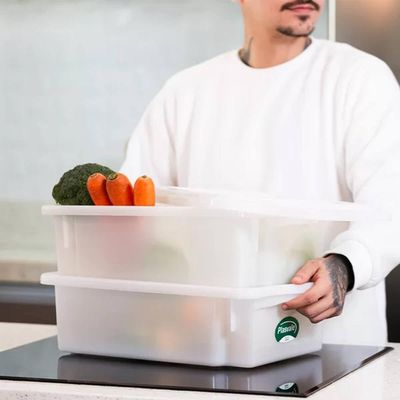 2 Caixas Organizadoras de Cozinha com Tampas 10L Cestos Plásticos Empilháveis para Alimentos