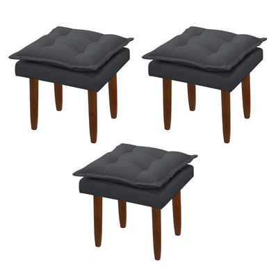 Kit 03 Puff Maria Para Sala De Tv E Estar Quarto Confortável Suede Cinza Mabe Magazine