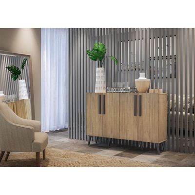 Aparador Buffet 4 Portas Com Pés Retrô Viena Rustic/preto