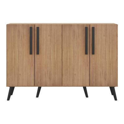 Aparador Buffet 4 Portas Com Pés Retrô Viena Rustic/preto