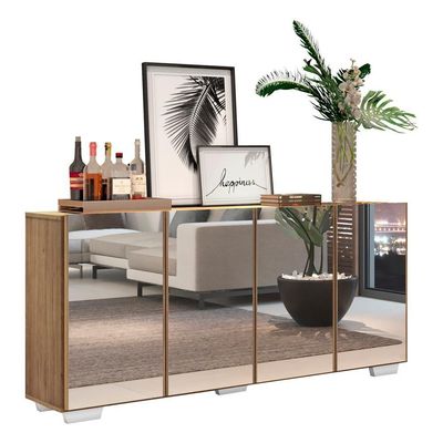 Aparador Buffet 4 Portas com Espelho e Pés Rustic/branco