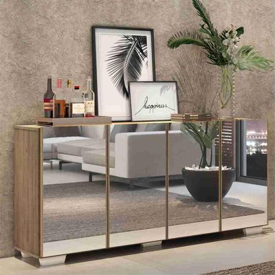 Aparador Buffet 4 Portas com Espelho e Pés Rustic/branco