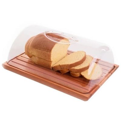 Conjunto Boleira Redonda e Migalheira de Pão de Madeira com Tampa Acrílica Essence
