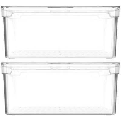 Kit 2 Organizadores De Geladeira 5L Porta Frutas Legumes Vegetais Com Respiradouro Clear Fresh OU